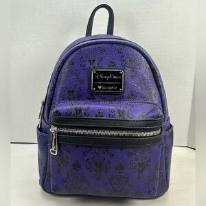 Loungefly Disney Haunted Mansion Purple Wallpaper Mini Backpack OG Heart Logo